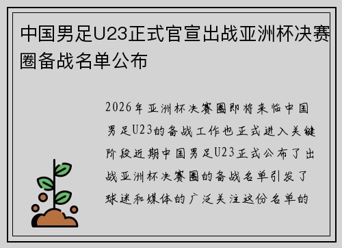 中国男足U23正式官宣出战亚洲杯决赛圈备战名单公布